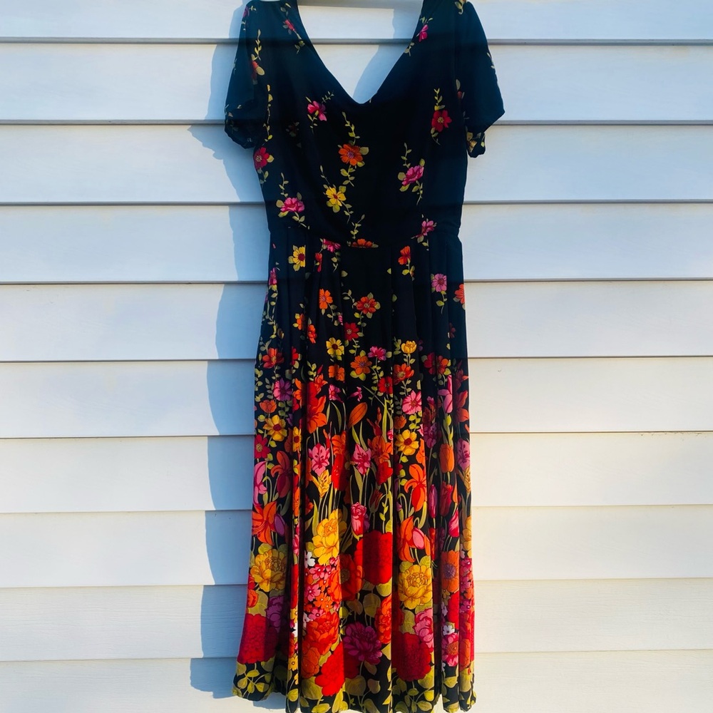 Dangerfield Floral V-Neck Dress - Black and Multicolor